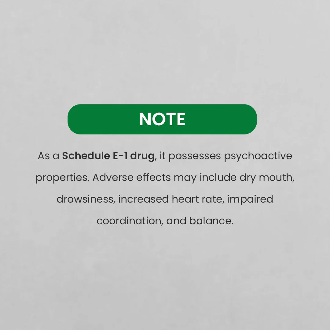 A green color banner note highlights potential side effects and drug composition of Medicann's 6000mg cannabis extract.