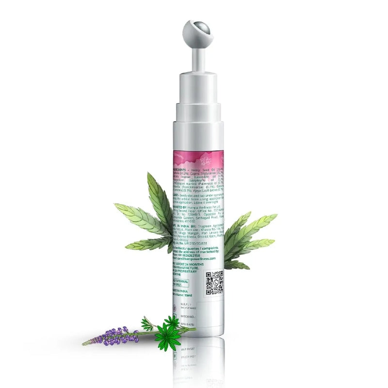 Hemp Skincare serum bottle with cannabis leaf design on a white background