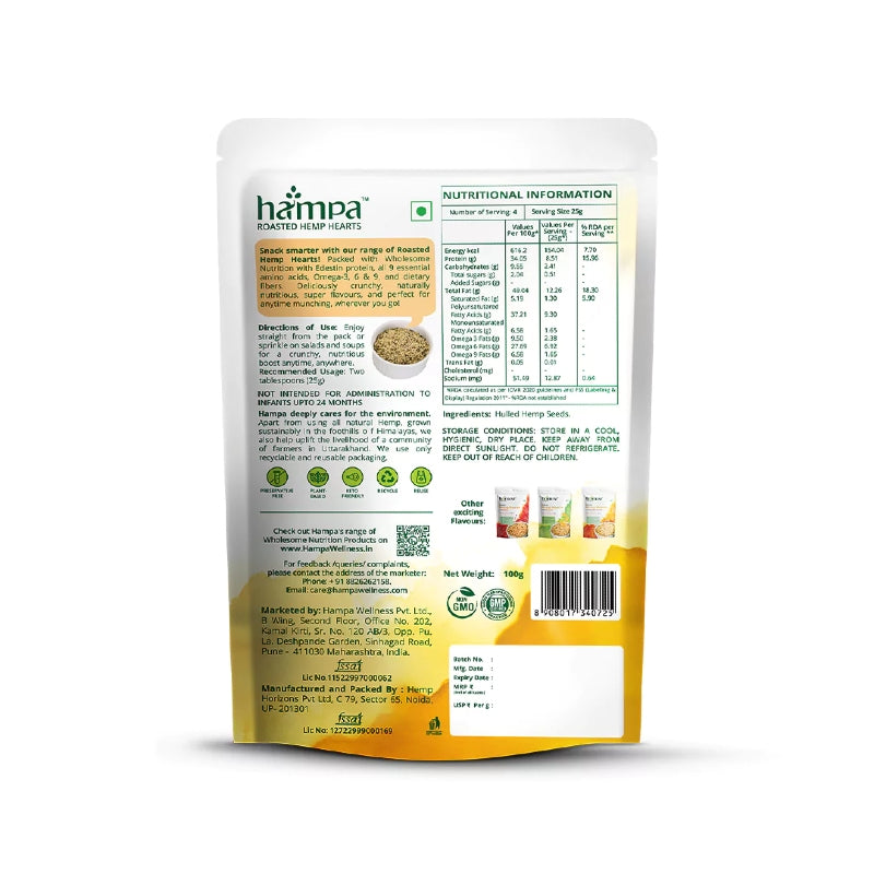 Hemp protein powder package with nutritional information on a white background