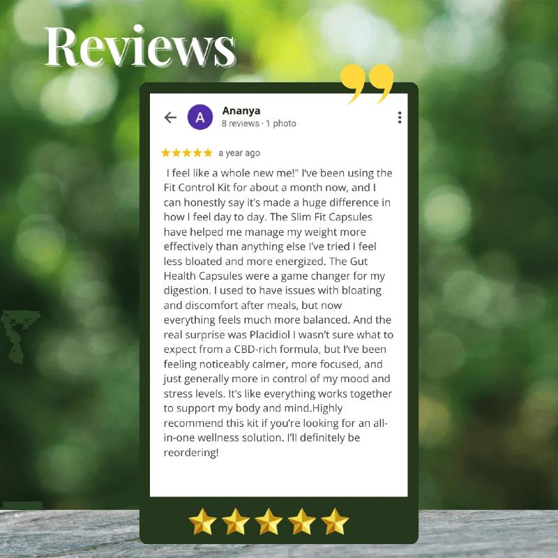 CBD Oil Product review on a digital device with a green blurred background