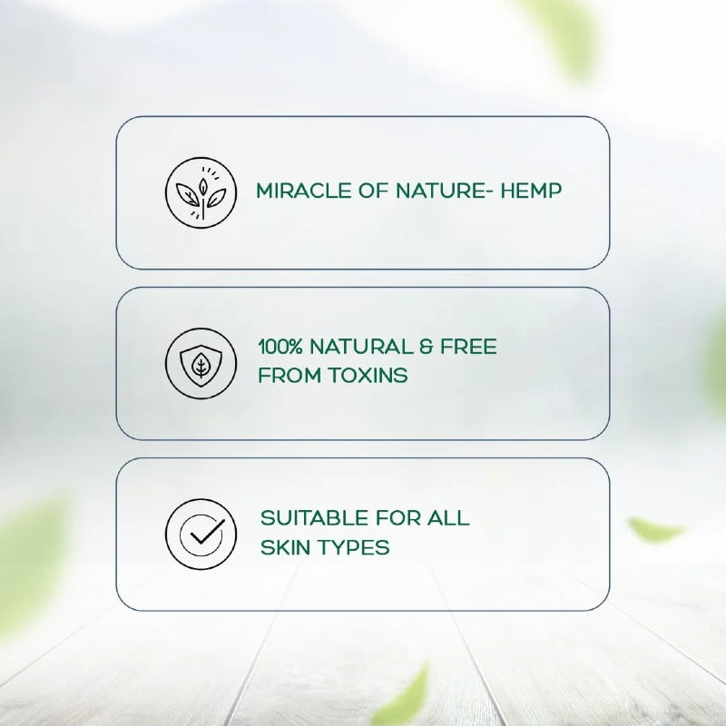 Text and icons about hemp's natural properties on a light background