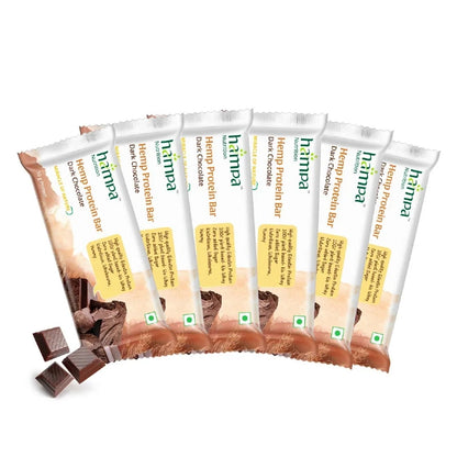 Pack of Hima Hemp Protein Bars in dark chocolate flavor on a white background
