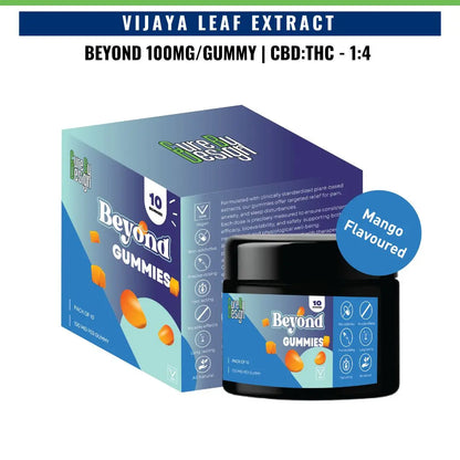 Jar of 'Beyond Full-spectrum Vijaya Gummies' listed on a white background
