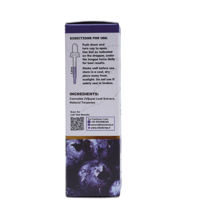 Cannabis leaf extract packaging with directions and ingredients on a white background