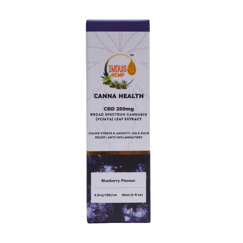Canna Health CBD product packaging with blueberry flavor on a white background