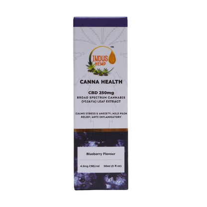 Canna Health CBD product packaging with blueberry flavor on a white background