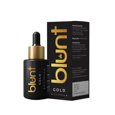 Blunt Gold CBD Oil dropper bottle and packaging on a white background