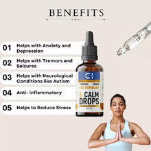 Load image into Gallery viewer, Graphic listing benefits of Cannazo CBD Oil with a bottle and dropper, and a person in a yoga pose.
