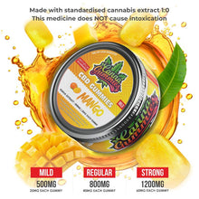 Load image into Gallery viewer, Canna Gummies: CBD Gummies 1:0 Mango - Mild, Regular, Strong - 500mg, 800mg, 1200mg - Vijaya Extract, 20 gummies - Does NOT cause intoxication
