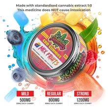 Load image into Gallery viewer, Luxurious tin showcasing a medley of mixed fruit CBD gummies.
