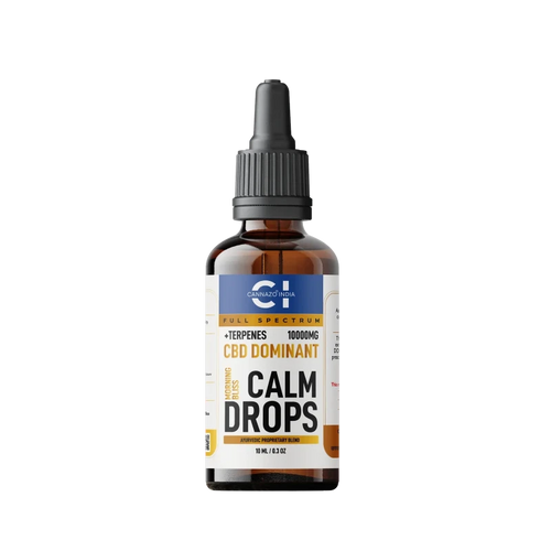 a bottle of cannazo cbd oil, labled as calm drops for anxiety.