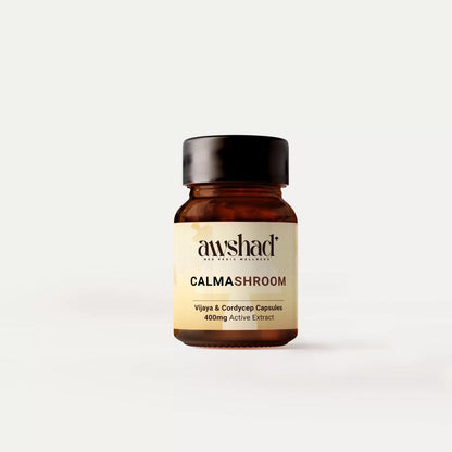 an image of a bottle of calmashroom capsules contains vijaya extract and cordiceps extracts.