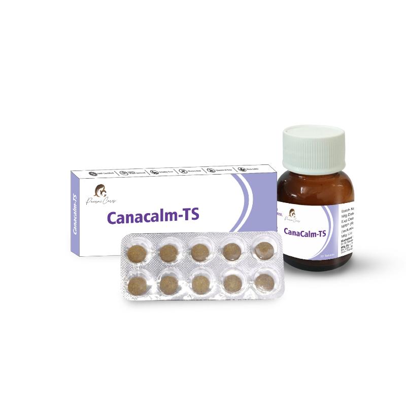 Box and blister pack of Cannacalm-TS tablets by Paarmi Cares.