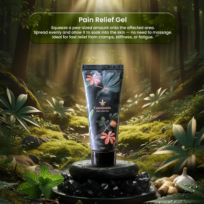 Cannamix pain relief gel tube in a forest setting