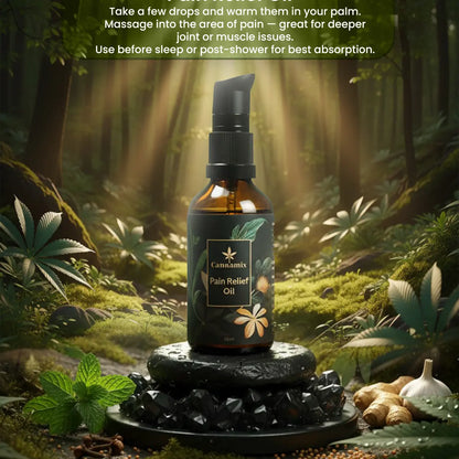 Cannamix Pain Relief Oil in a forest background