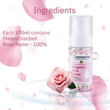 Load image into Gallery viewer, Cannarma Bulgarian Rose Water spray bottle with roses. 100% steam distilled rose water. Perfect for skincare.
