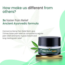 Load image into Gallery viewer, Cannarma Hemp Pain Relief Balm advertisement with product image and descriptive text.
