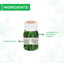 Load image into Gallery viewer, Cannarma product container with hemp leaves and granules, listing ingredients.
