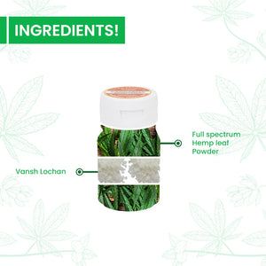 Cannarma product container with hemp leaves and granules, listing ingredients.