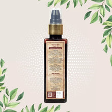 Load image into Gallery viewer, A bottle of cannazo Intensive Hair Repair Oil with natural ingredients on a leaf-patterned background.
