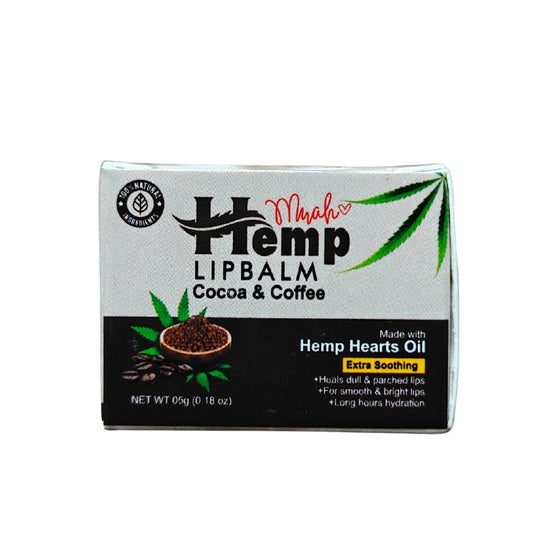 Hemp lip balm packaging with cocoa and coffee flavor on a white background