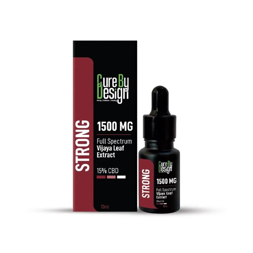 Cure By Design CBD product packaging with bottle and box on a white background