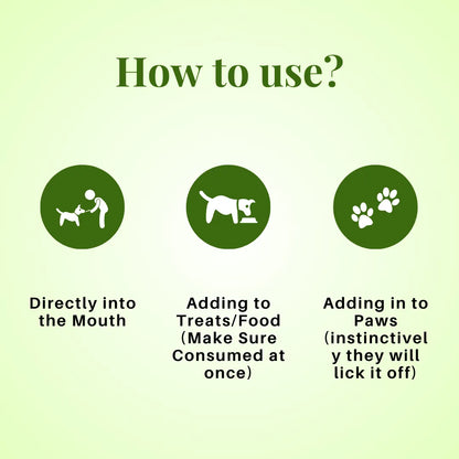 Instructions on how to use a product for pets on a green background