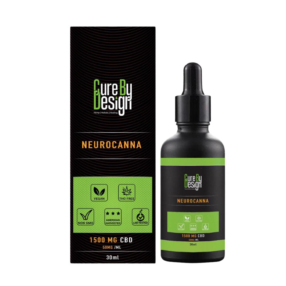 Cure By Design Neurocanna CBD bottle and packaging on a white background