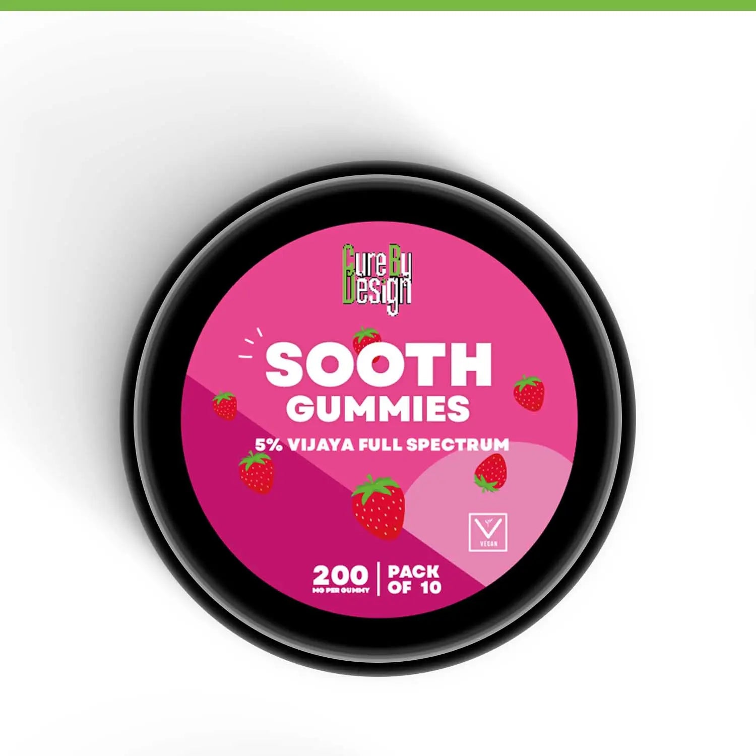 Container of 'Sooth Gummies' with a pink label on a white background