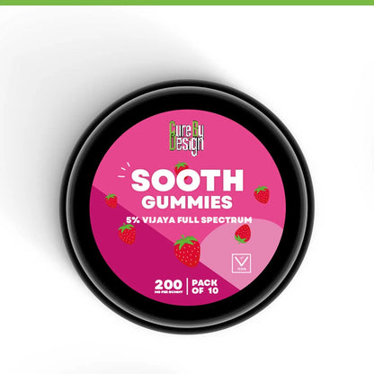 Container of 'Sooth Gummies' with a pink label on a white background