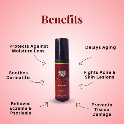 Cure By Design Therapeutic Roll-on for Sinus product with benefits listed on a pink background