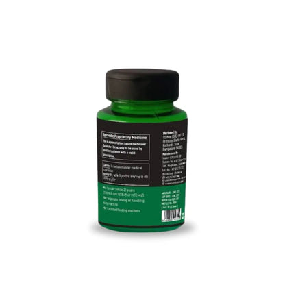 Cure_By_Design_Vijaya_Full_Spectrum_Pain_Capsules Green bottle with black cap on a white background