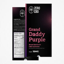 Load image into Gallery viewer, Zero CBD Grand Daddy Purple Broad Spectrum CBD Gummies. Made with hemp-derived CBD and all-natural ingredients.
