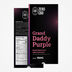 Zero CBD Grand Daddy Purple Broad Spectrum CBD Gummies. Made with hemp-derived CBD and all-natural ingredients.