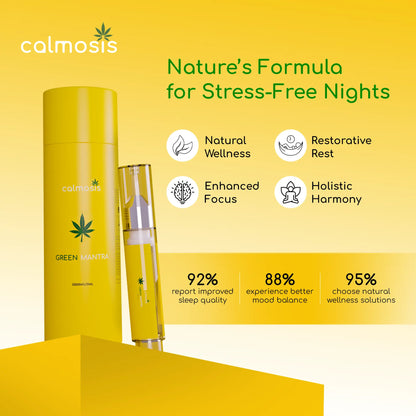 Calmosis CBD product with benefits on a yellow background