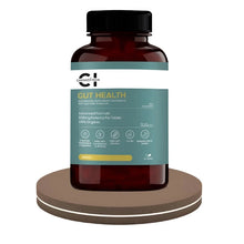 Load image into Gallery viewer, a bottle of gut health supplemet pills on a round platform. 
