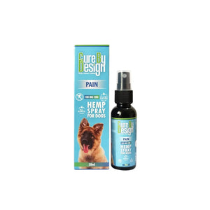 Hemp spray for dogs by Cure By Design with packaging on a white background