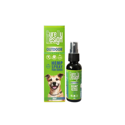 Cure by Design hemp spray for dogs with packaging on a white background