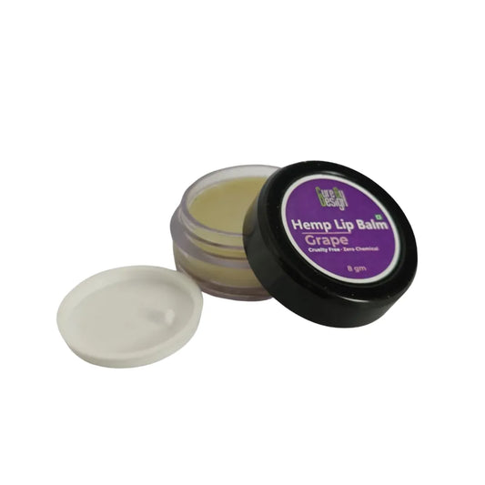 Hemp lip balm with a purple label on a white background