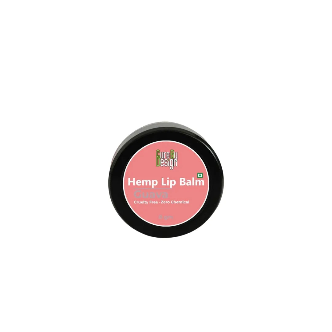 Hemp lip balm container with pink label on a white background