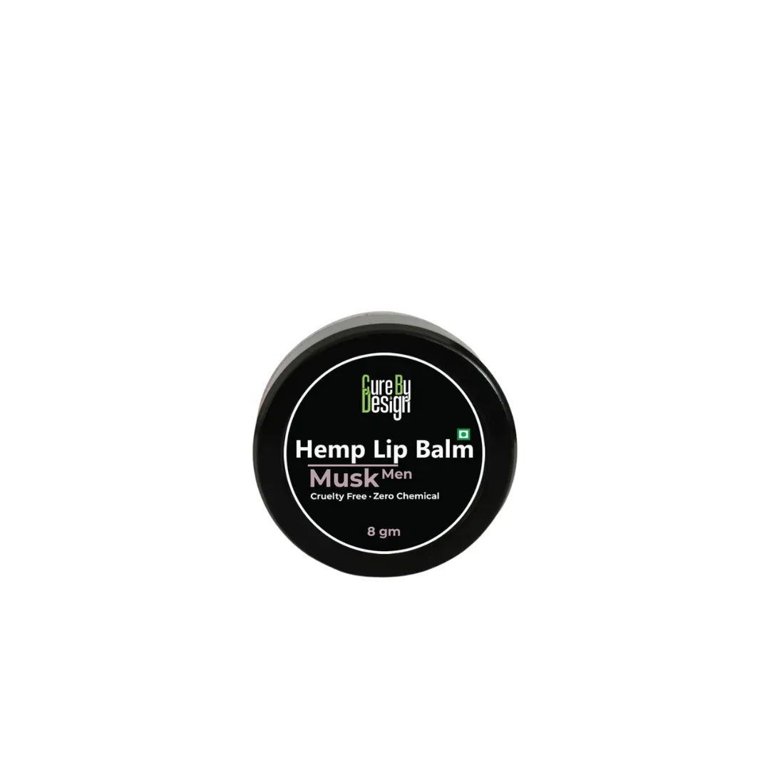 Hemp lip balm container with 'Cure My Design' branding on a white background