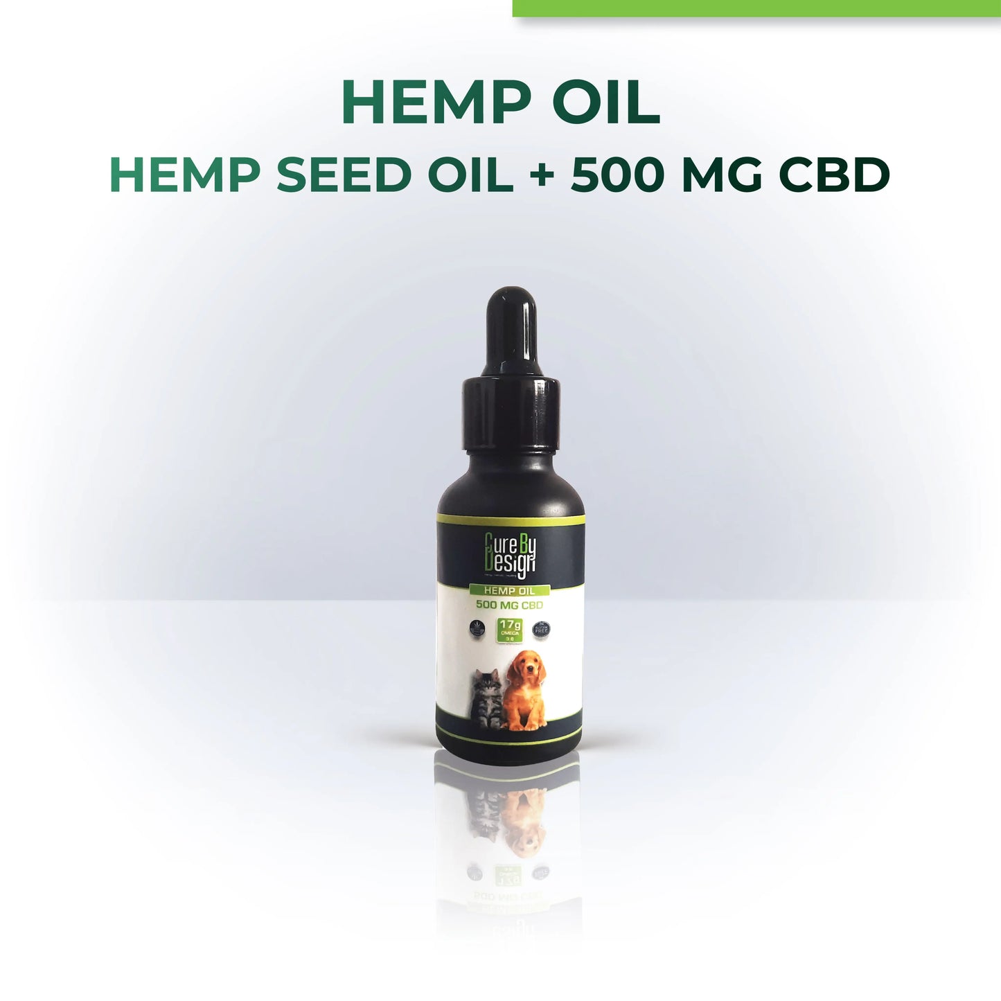 Bottle of hemp CBD oil with 500 mg CBD on a white background