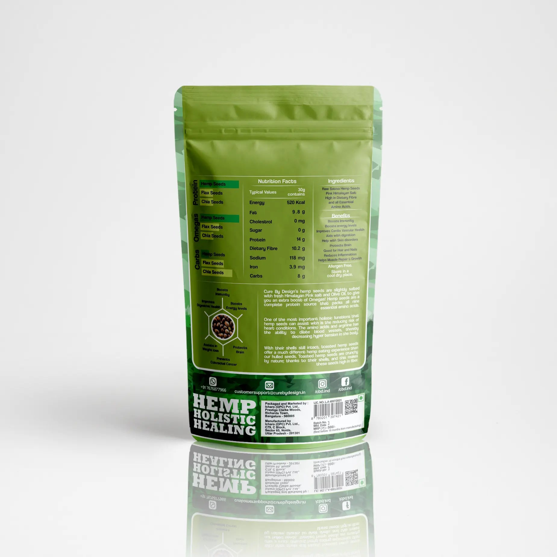 Green package of Hemp Healing on a white background