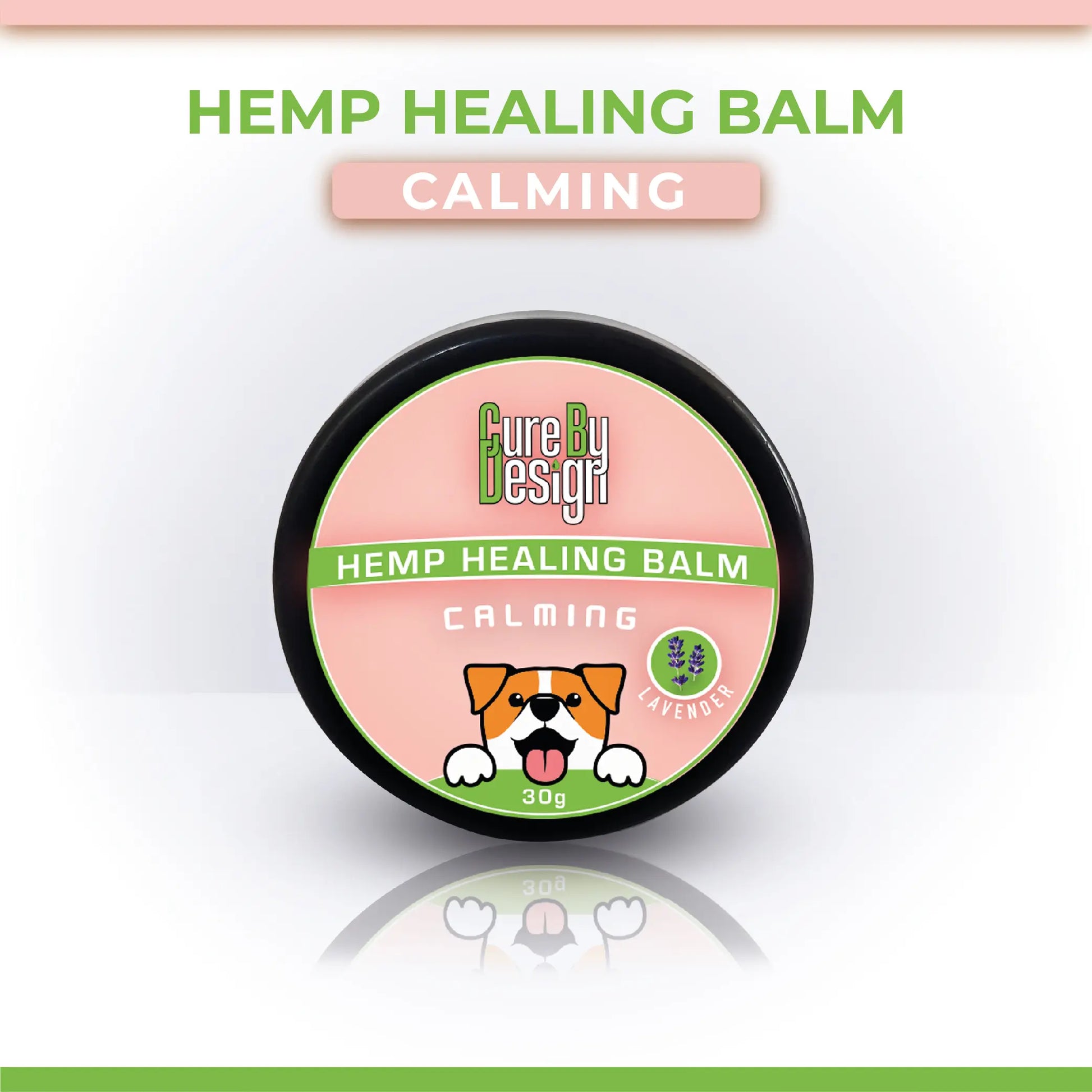 Hemp healing balm container with a dog illustration on a white background