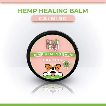 Hemp healing balm container with a dog illustration on a white background