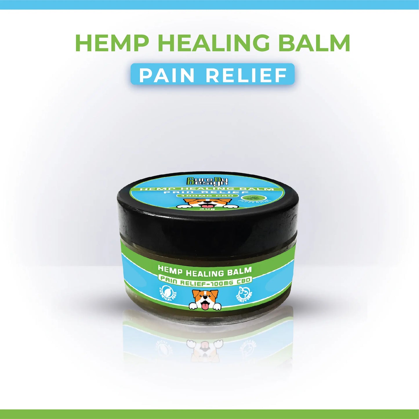 Pets Hemp healing balm container with label on a white background