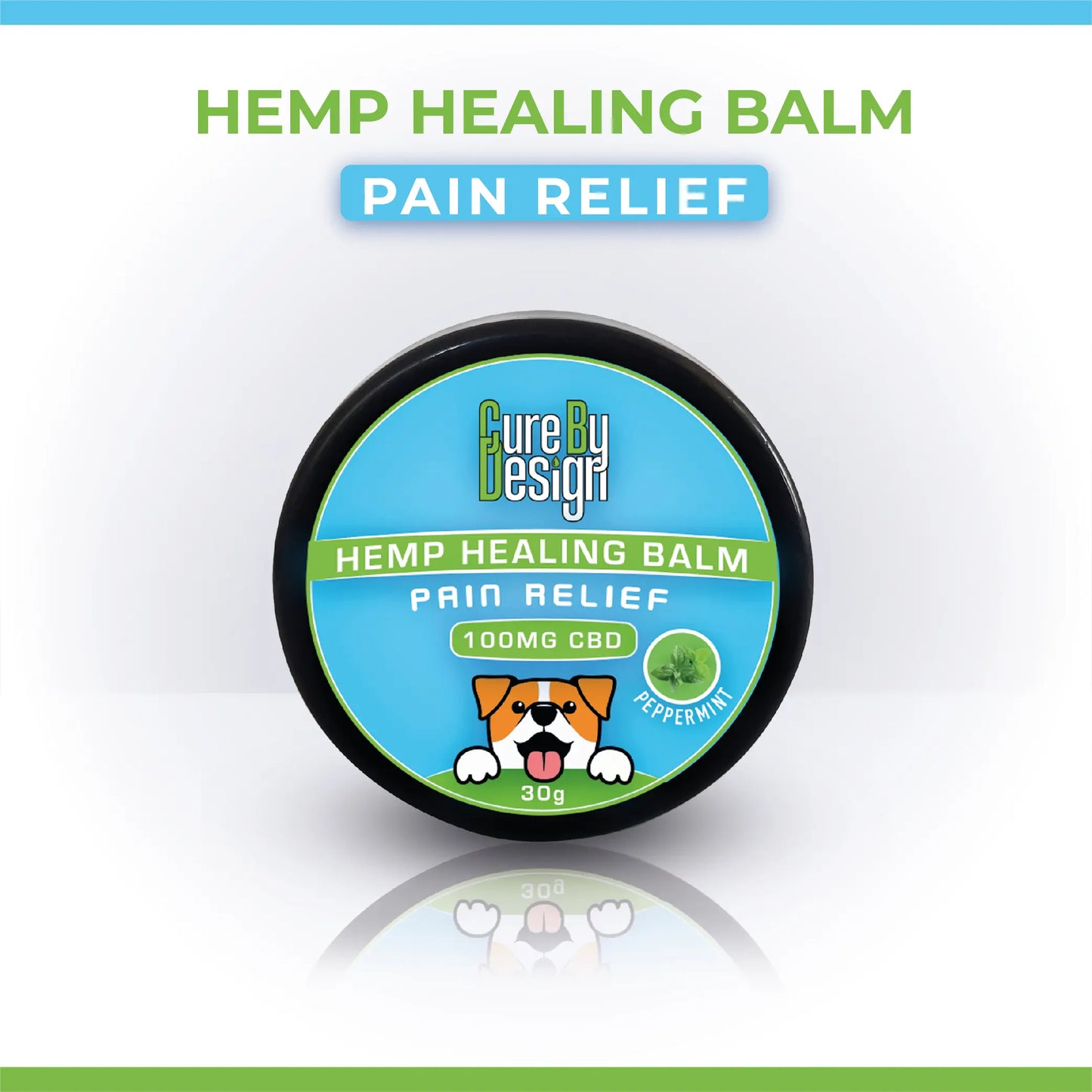 Hemp healing balm container for Pets with 'Cure by Design' branding on a white background