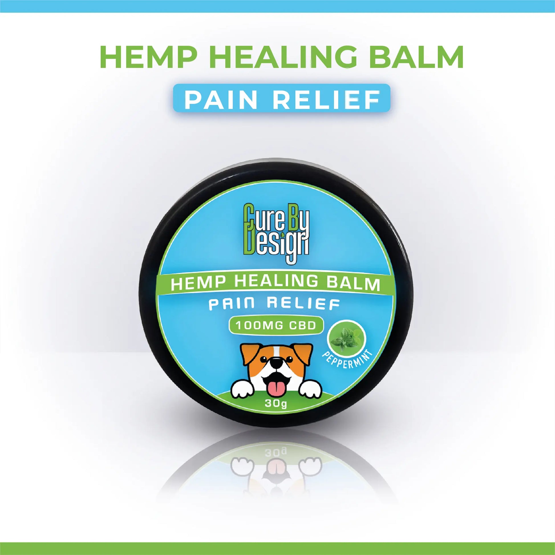 Hemp healing balm container for Pets with 'Cure by Design' branding on a white background