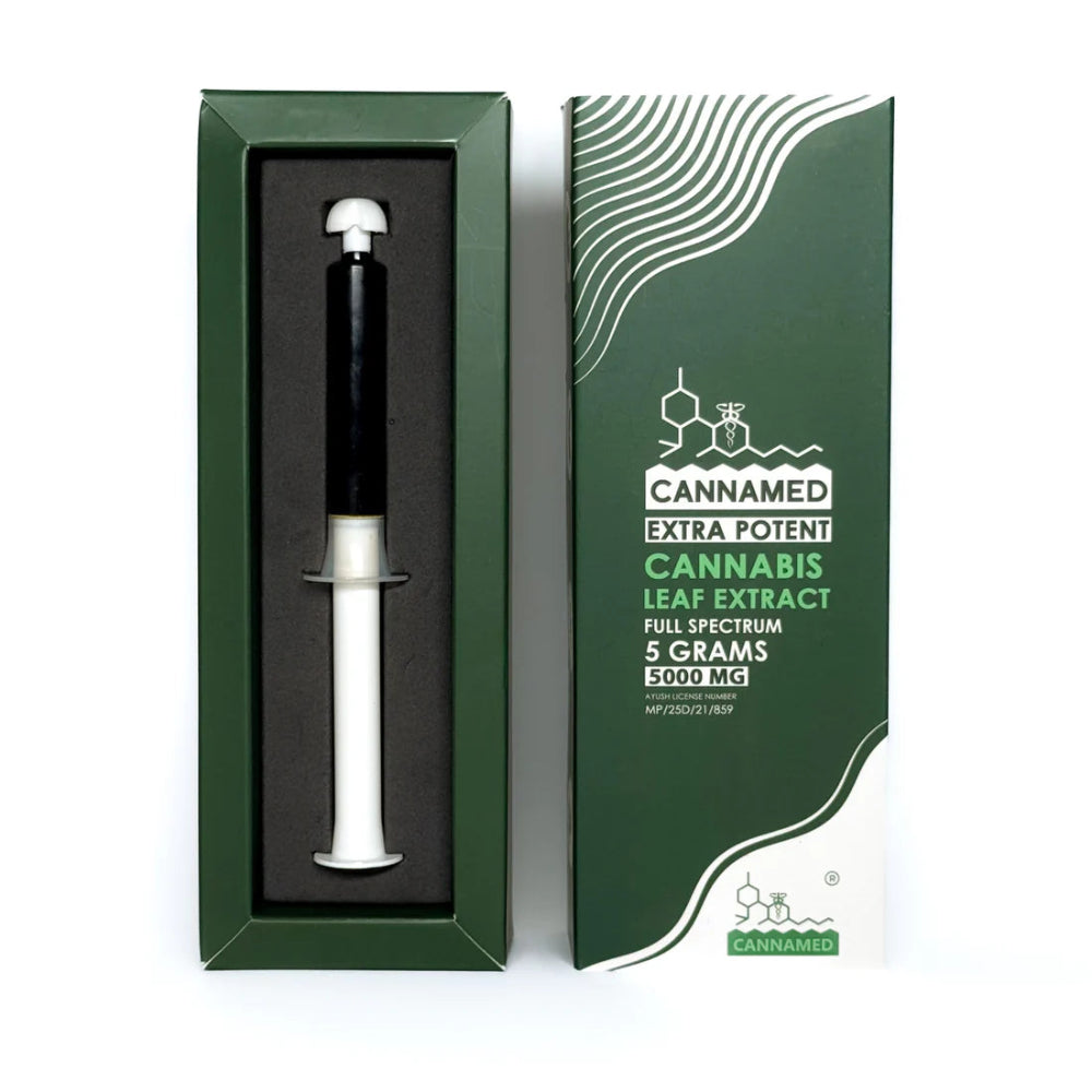 Cannabis leaf extract product with packaging on a white background