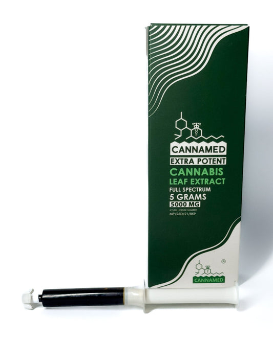 Cannabis leaf extract product with packaging on a white background